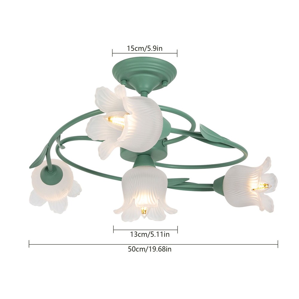 Mid Century Ceiling Light 4-Light Rounded Floral Shade Ceiling Chandelier