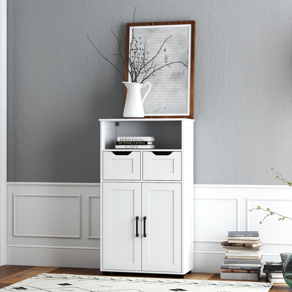 Multi-Purpose Storage Cabinet Double Doors Features Adjustable Shelves