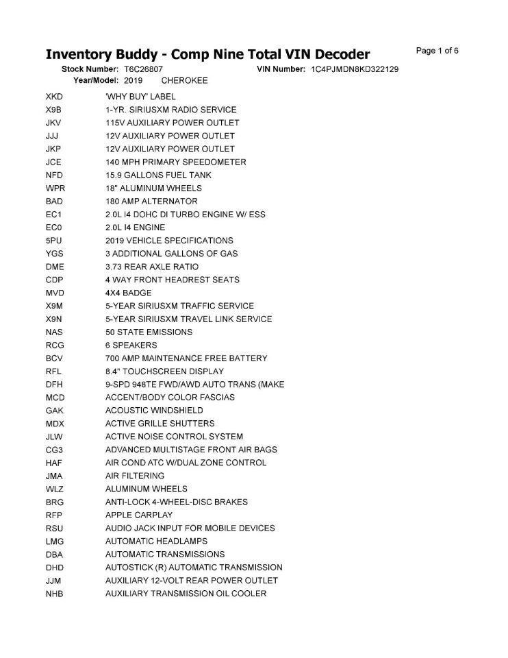CHEROKEE 2019 Transmission Shift 1024436
