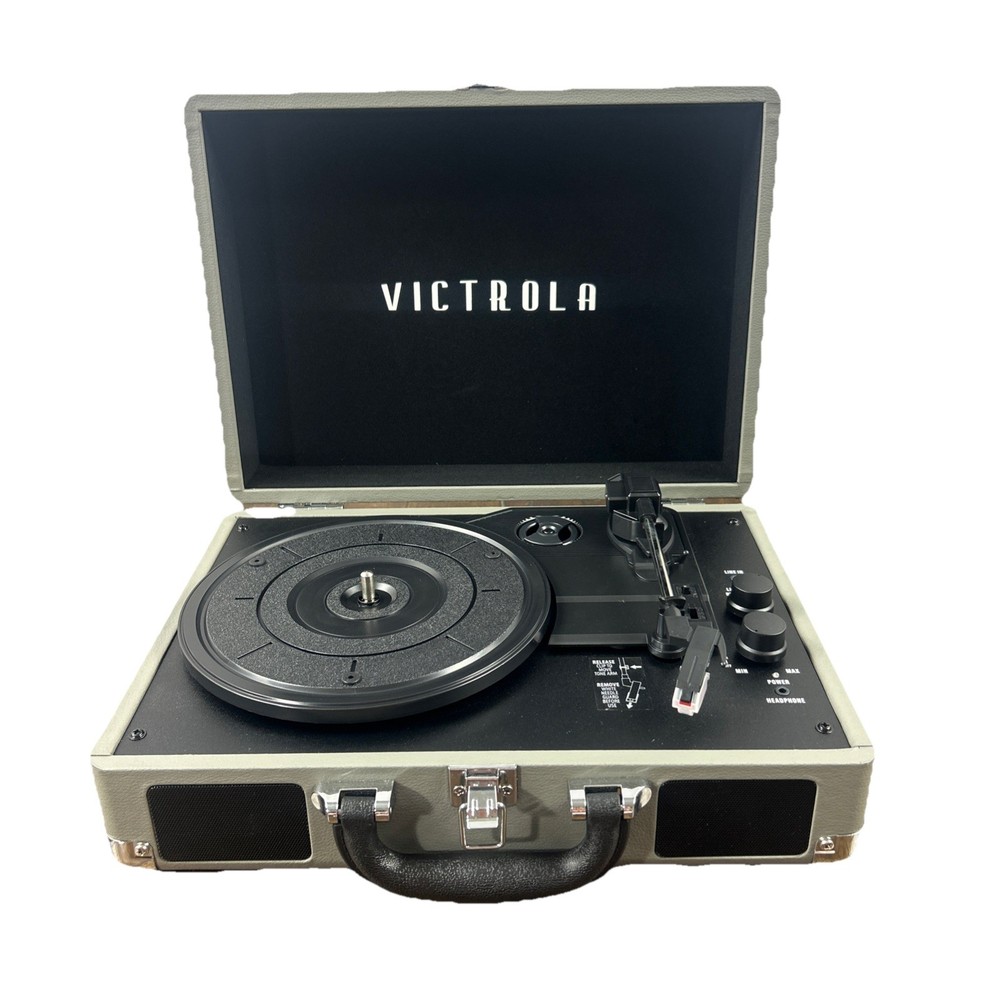 Victrola Journey+ Bluetooth Record Player Suitcase Gray Open Box Tested Working