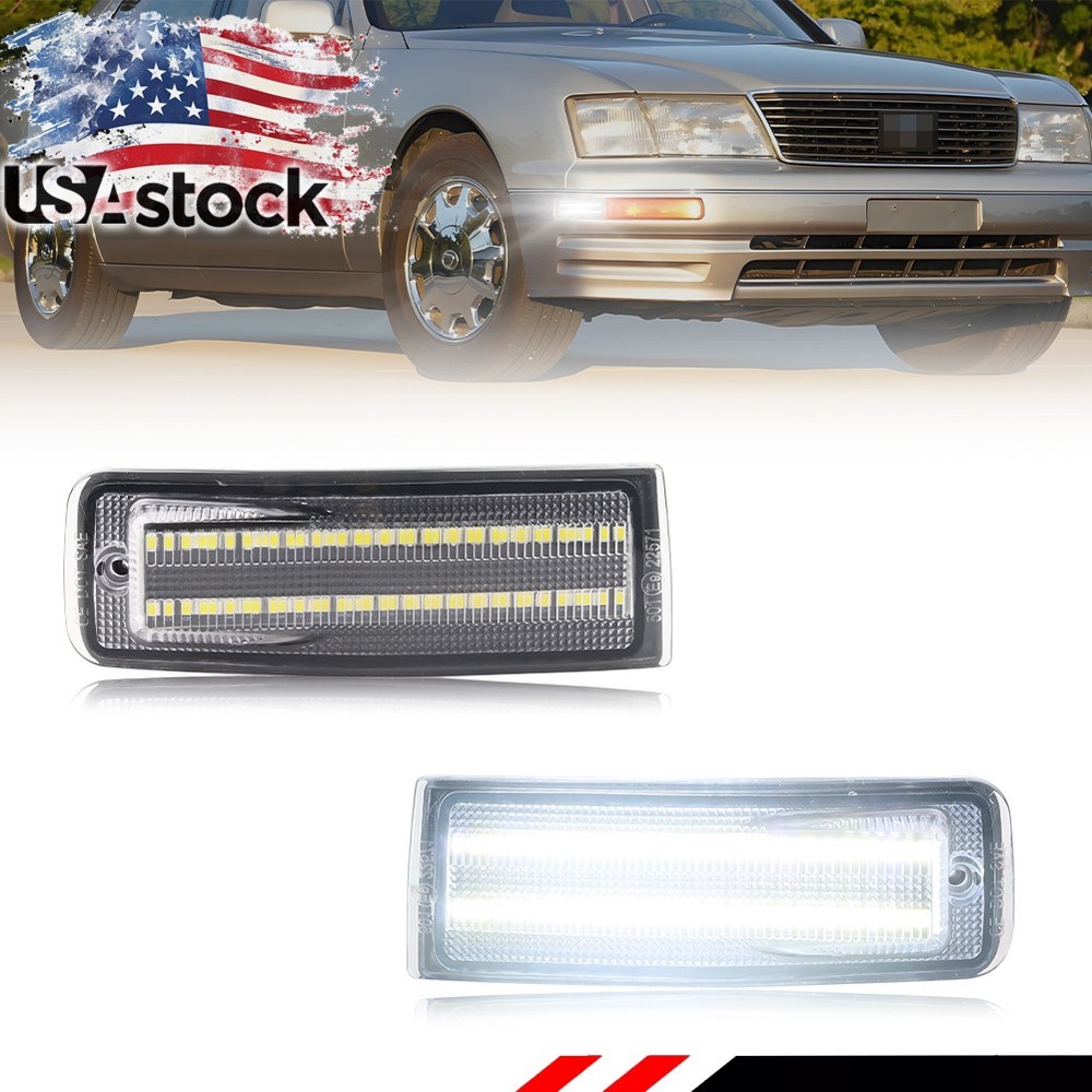 Clear White LED Front Outer Side Marker Turn Signal Light For 95-97 Lexus LS400