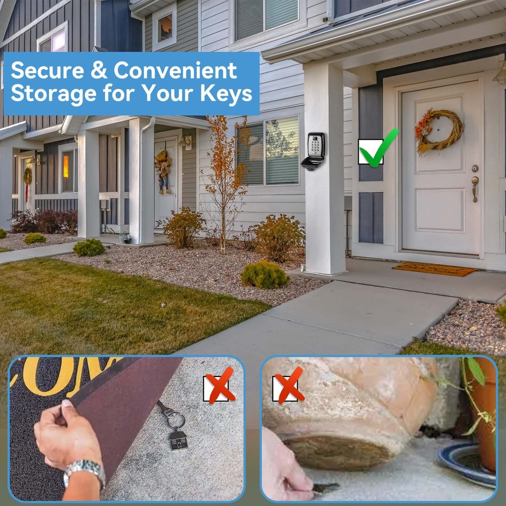 Key Lock Box, Wall Mounted Key Storage Box with 12Digit Keyboard Combination,...