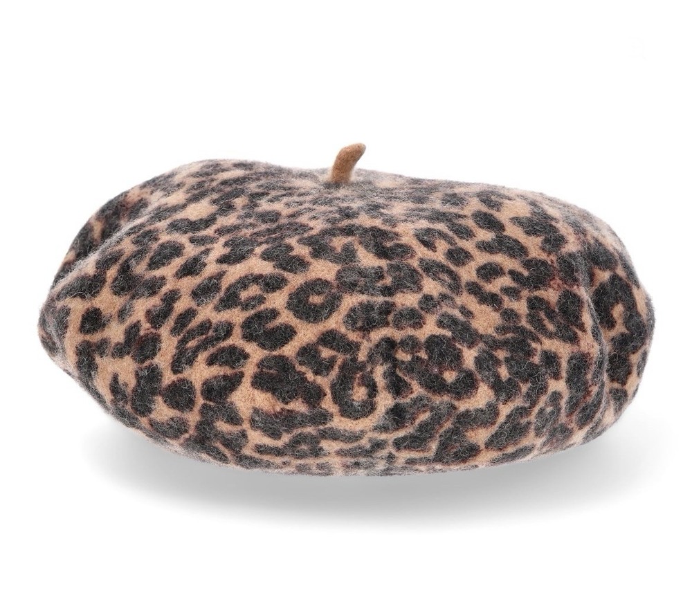 NO BOUNDARIES Women's Leopard Print Wool Blend Beret Hat One Size Brown NWT