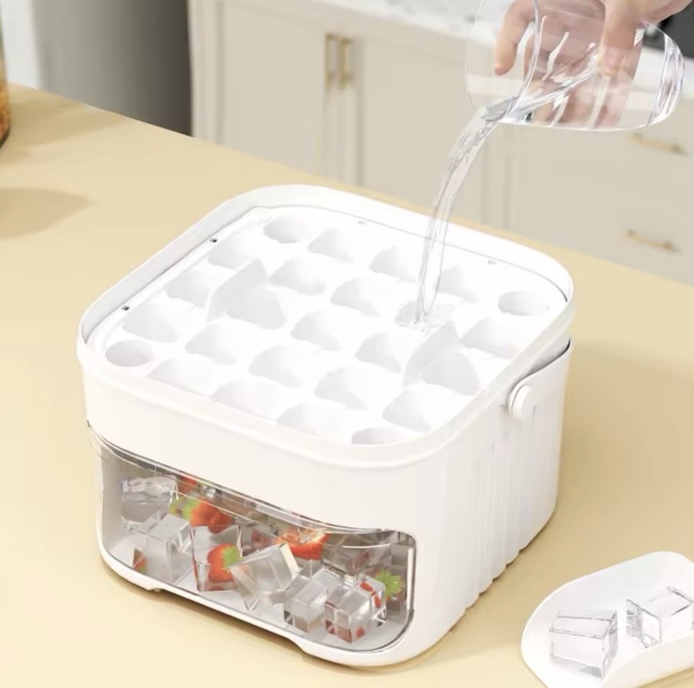 50Cube Ice Cube Maker With Easy Press Cap Double Layer Ice Box Refrigerator
