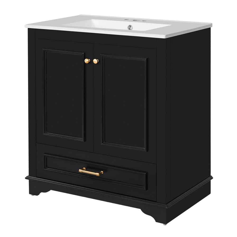 30" Luxurious Bathroom Vanity w/Ceramic Sink, Solid Wood Frame Storage Cabinet