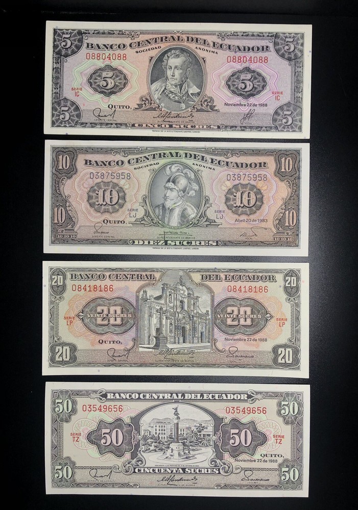 Ecuador Set 5-50.000 Sucres, 11 notes, UNC Condition