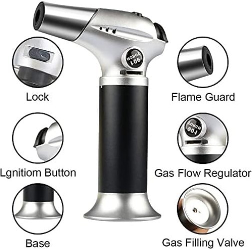 Kitchen Blow Torch Aluminum Refillable Adjustable Flame Cooking BBQ Baking