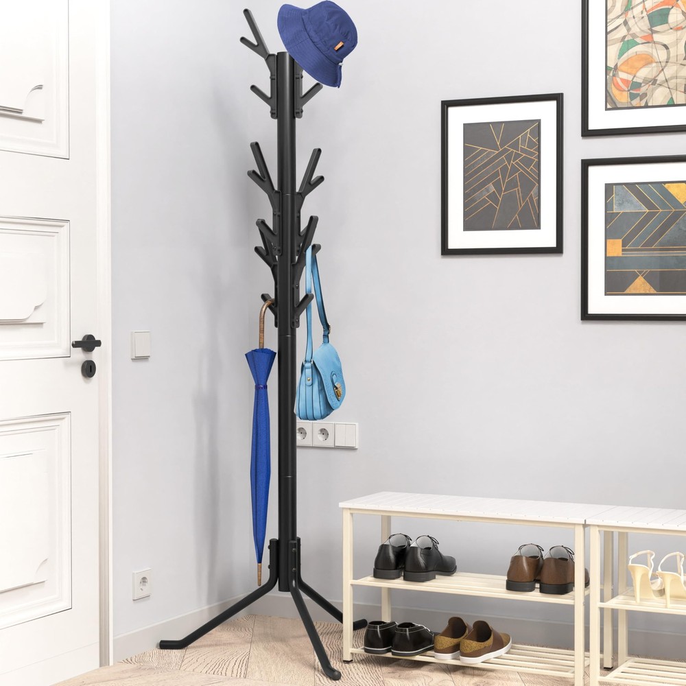 Simple Houseware Standing Coat and Hat Hanger Organizer Tree 18 Hooks, Black
