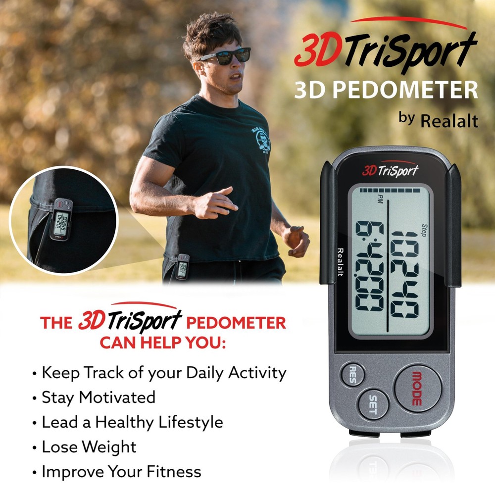 3D Pedometer with Clip & Strap, Step Counter, Calorie & Distance Tracker, eBook