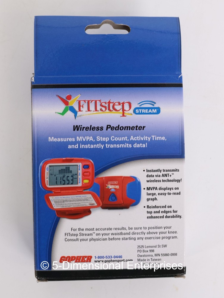 Gopher FITstep Stream Wireless Pedometer Step Count Activity Time MVPA - NEW