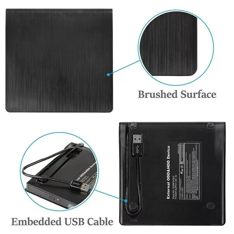 USB 3.0 Slim External CD DVD Drive Disc Player Burner Writer For Laptop PC Mac