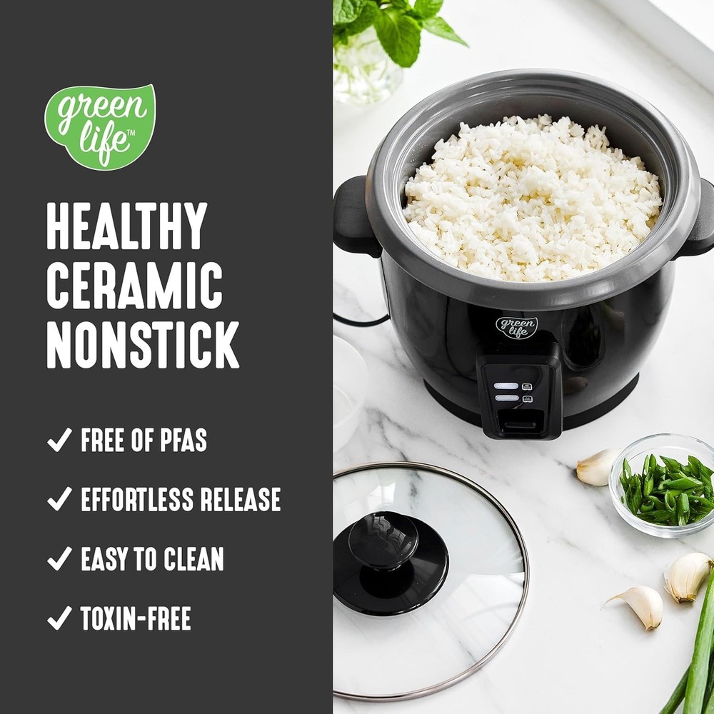 6-Cup Space-Saving Rice Cooker with Removable Ceramic Pot & Easy Clean Design