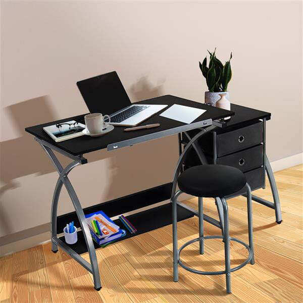 Adjustable Steel Drafting Table Three Storage Drawers Shelf and Stool