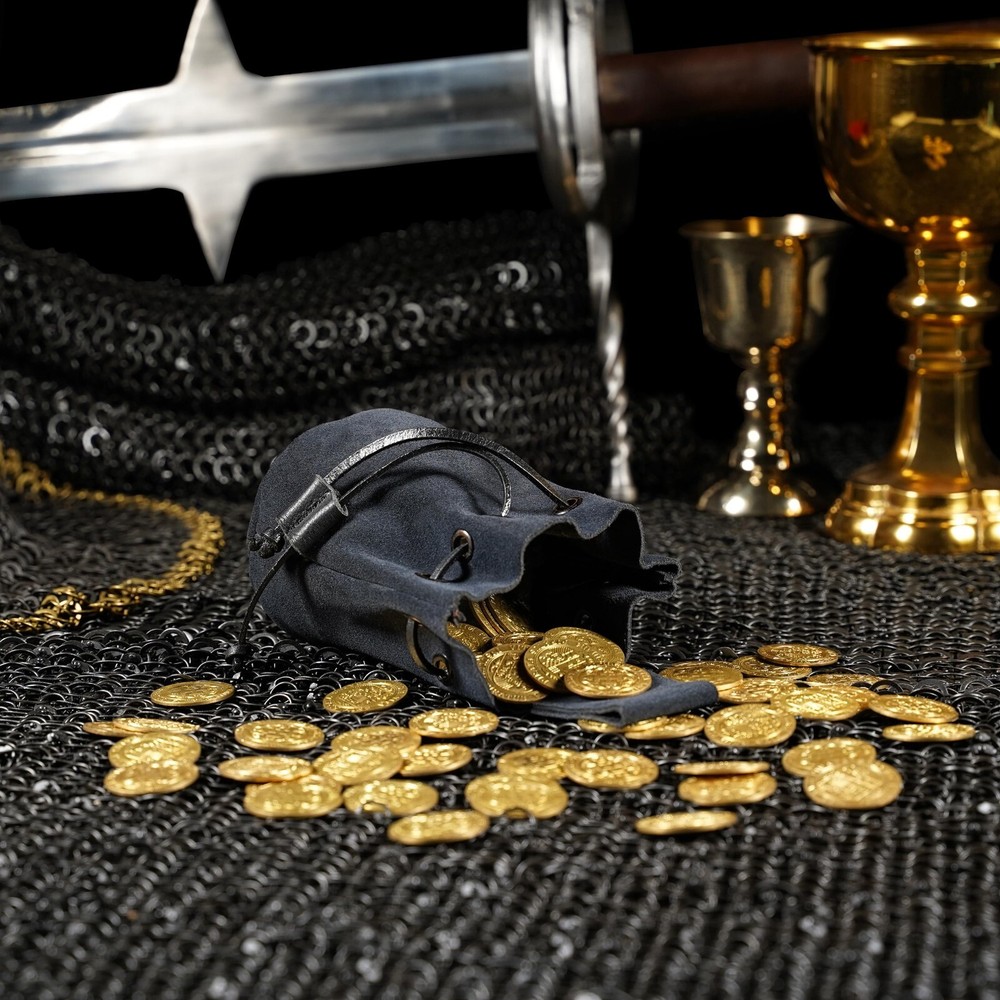 Medieval Suede Leather Drawstring Belt Bag Renaissance Accessory Midnight Blue