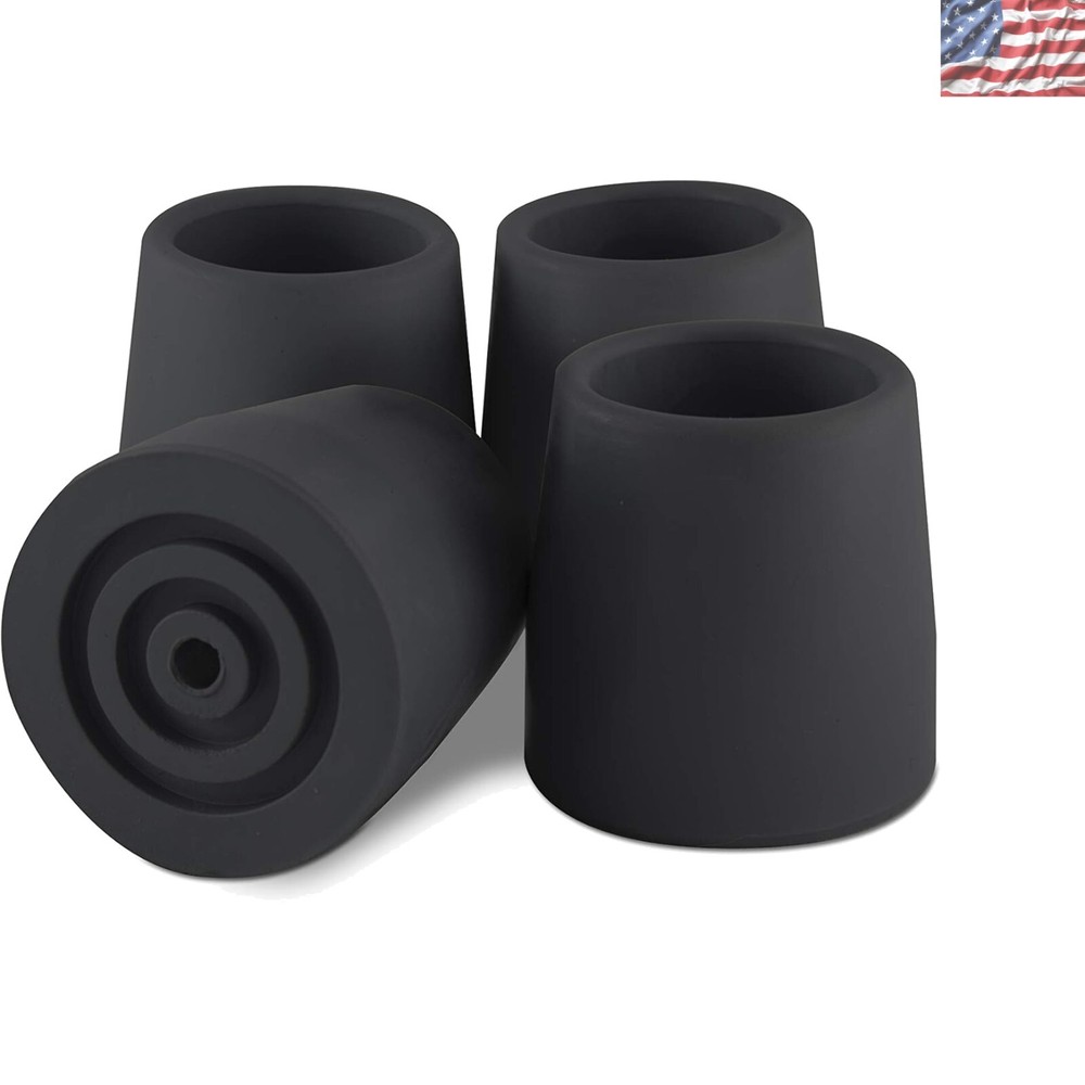 Molded Rubber 1 1/8 Inch Tips for Enhanced Walker & Commode Stability - 4 Pack