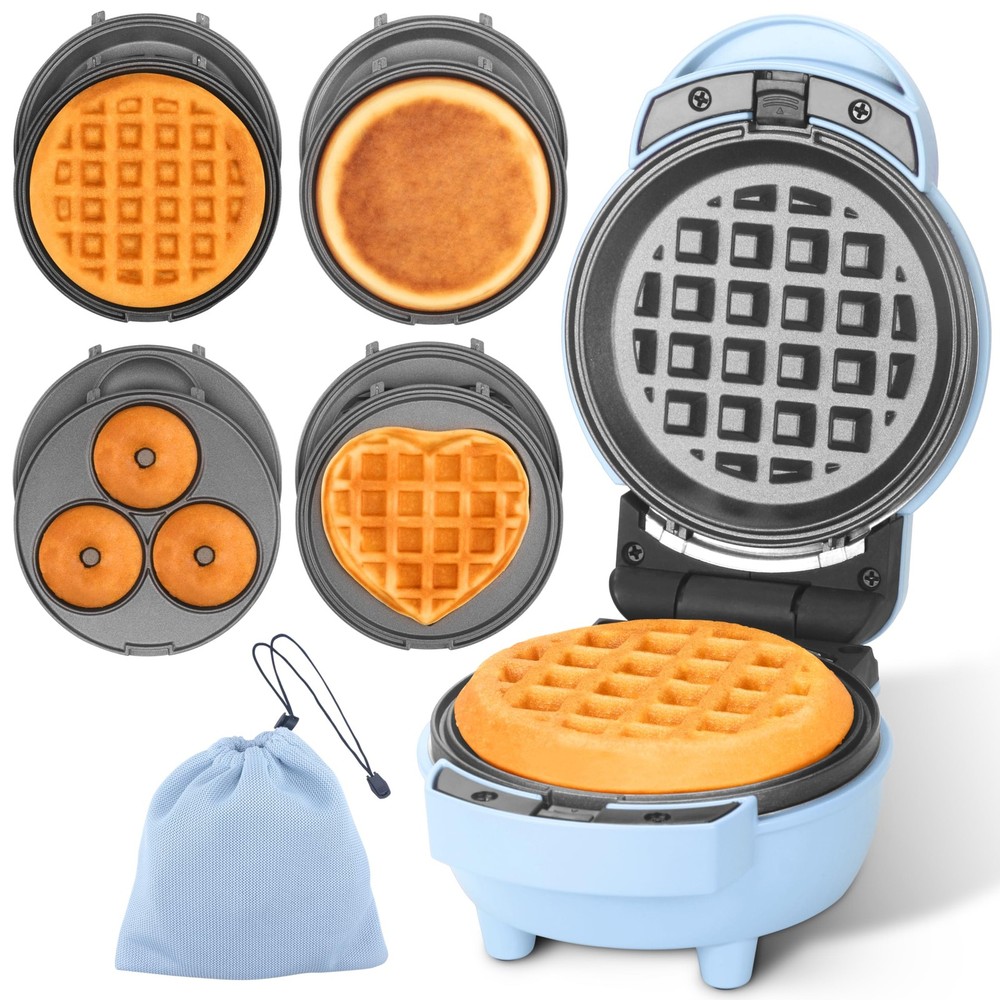 4 in 1 Mini Waffle Maker with Removable Plates, Set Includes Mini Pancake, Do...