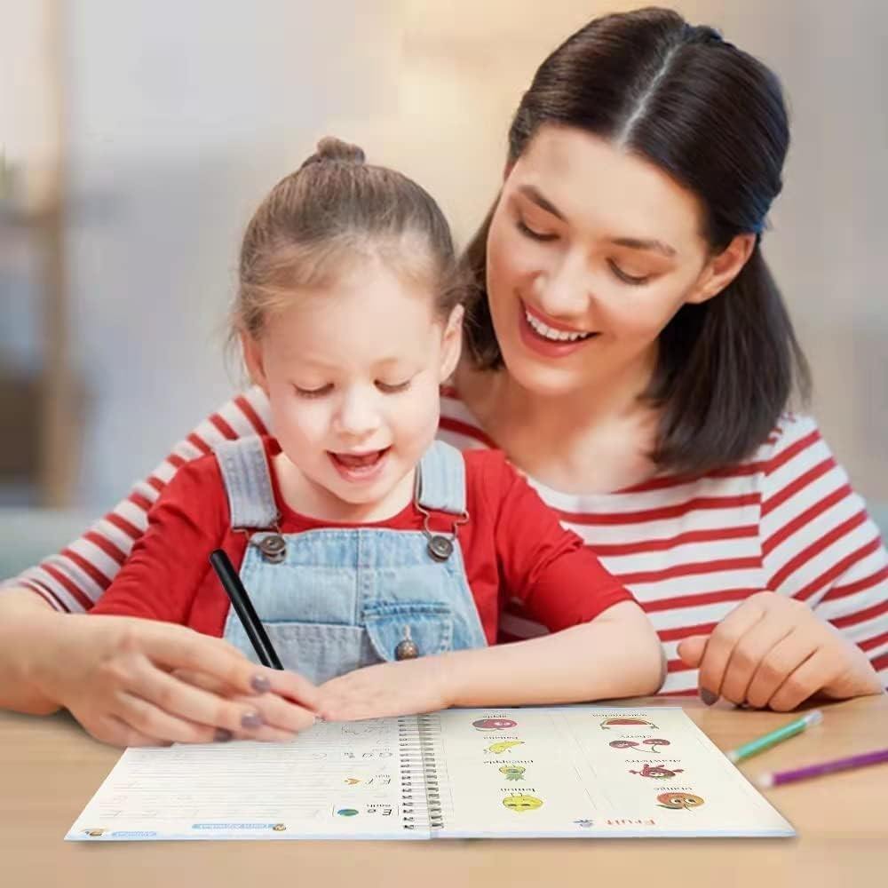 4 Pack Magic Grooved Writing Practice Books,Reusable Grooved Handwriting Work...