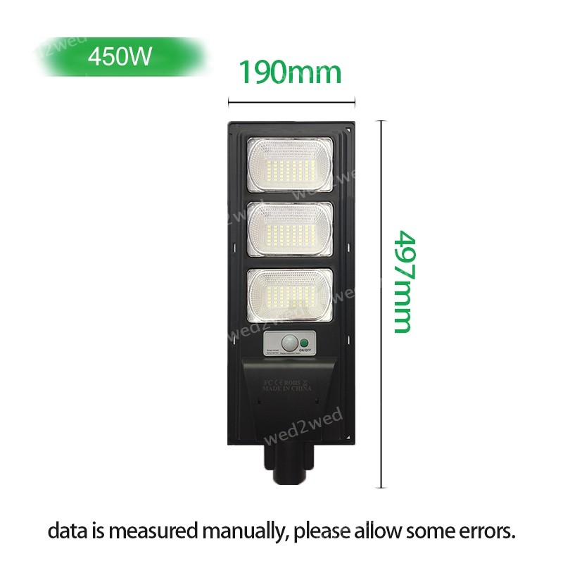 450W LED Solar Steert Lamp Frontyard Security Waterproof w/ Remote Control Pole