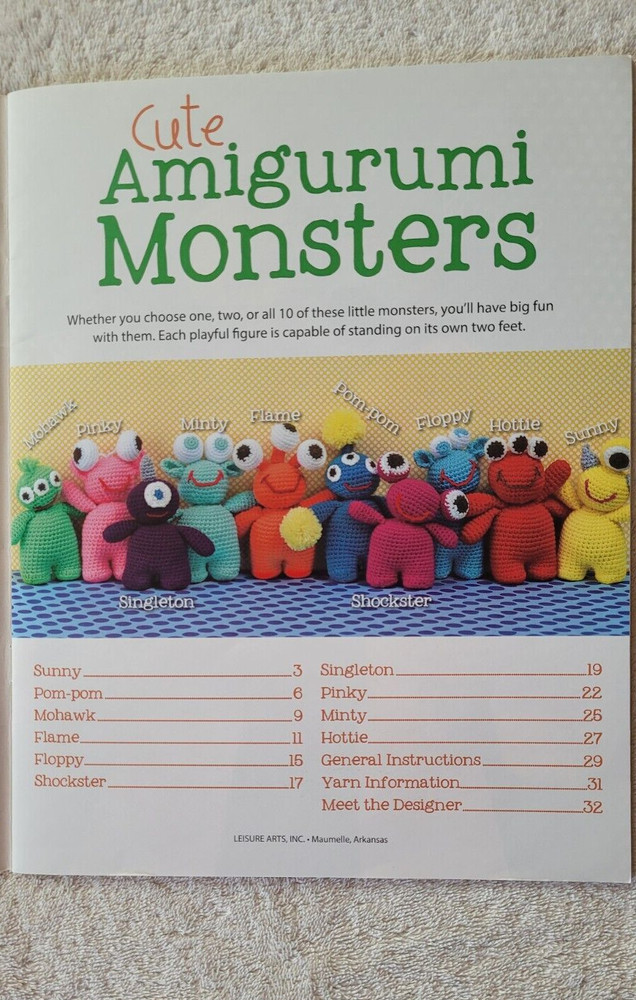 Preowned Leisure Arts Cute Amigurumi Monsters Pattern Book with 10 Patterns