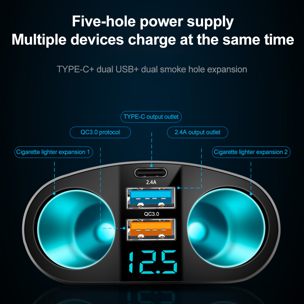 Dual USB Car LCD Cigarette Lighter Socket Splitter Charger Power Adapter DC/12V