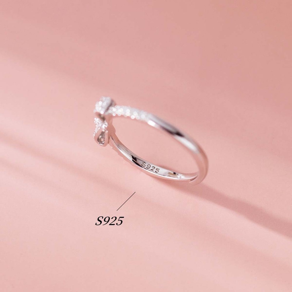 Sparkling Bow Ring in Sterling Silver Adjustable Open Stacking Knot Ring Gift