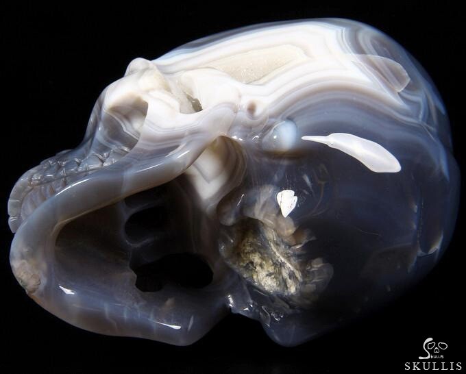 Unique Geode Huge 6.2" Agate Carved Crystal Skull