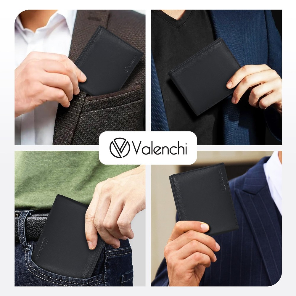 VALENCHI Genuine/Real Leather Bifold Wallet For Men - RFID Blocking/Protected...
