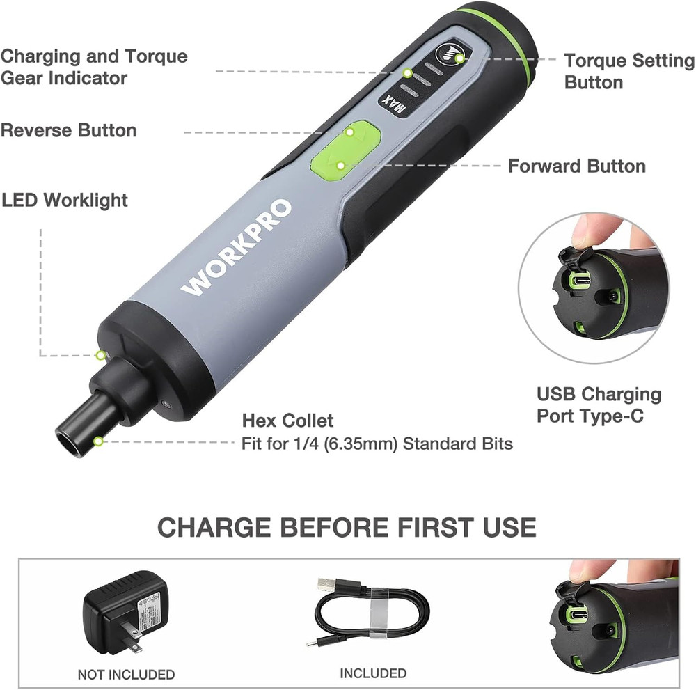 4V Electric Screwdriver, Rechargeable Cordless Screwdriver Set with 35 Bits, Ext