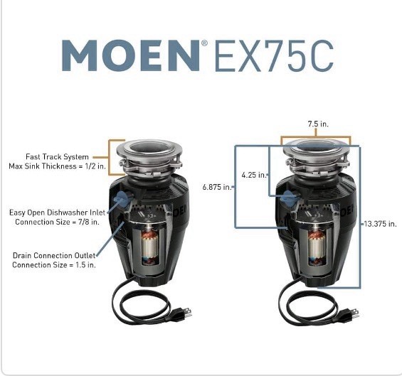 NEW MOEN Host Series 3/4-HP Continuous Feed Space Saving Garbage Disposal