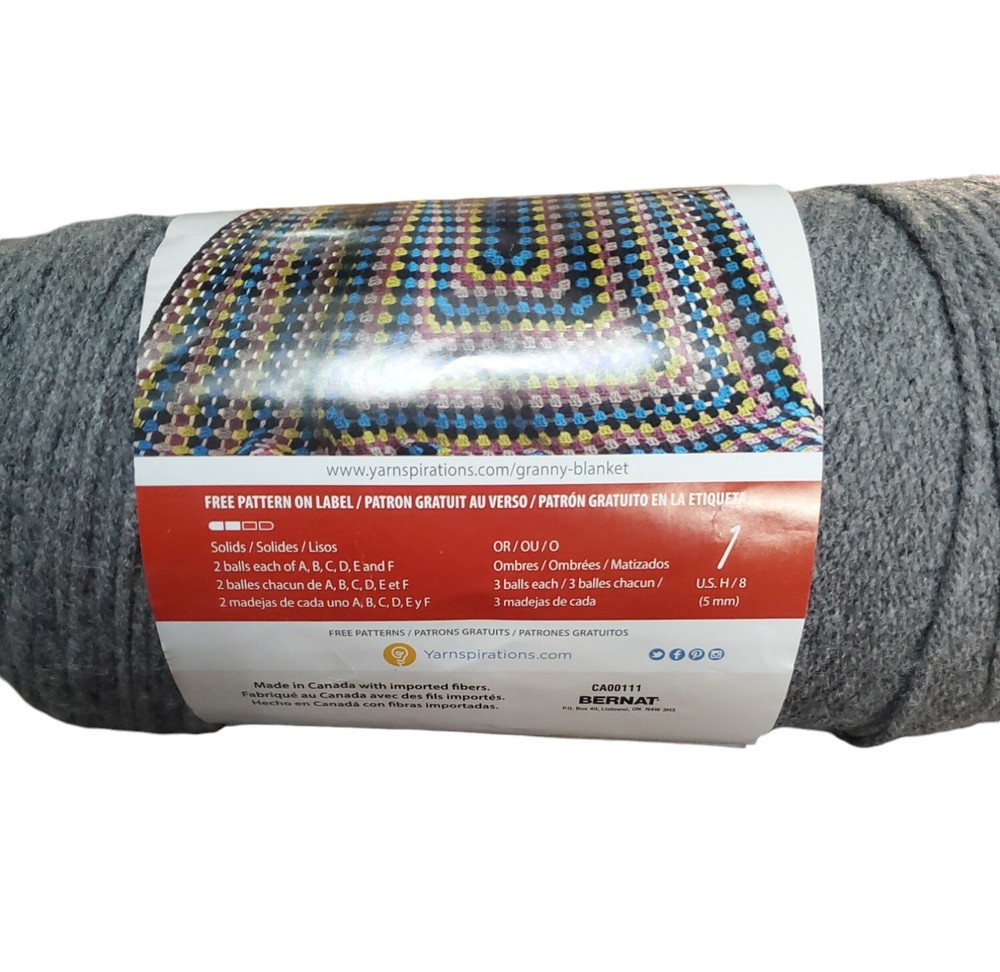 Bernat Super Value Yarn True Grey 426 yds NWT