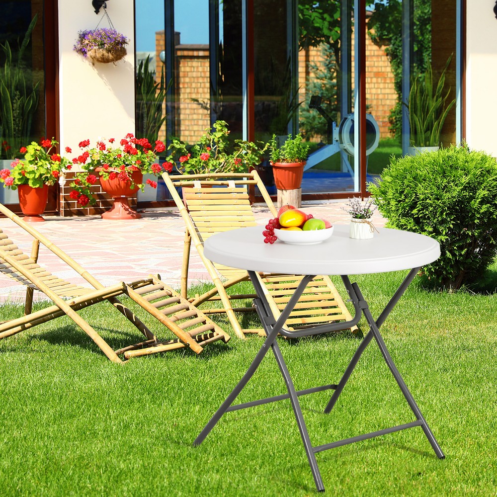 32" Portable Folding Table Round Dining Card Table Plastic Tabletop Metal Frame