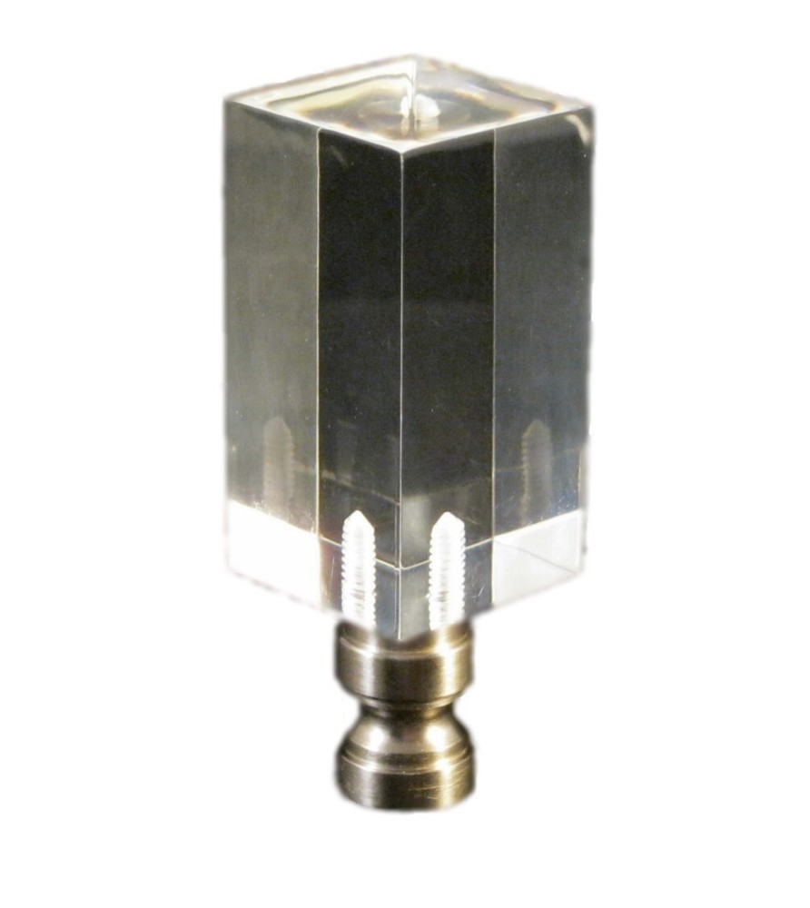 Lamp Finial-Transitional ACRYLIC RECTANGULAR CUBE W/PN BASE-CLEAR-FS
