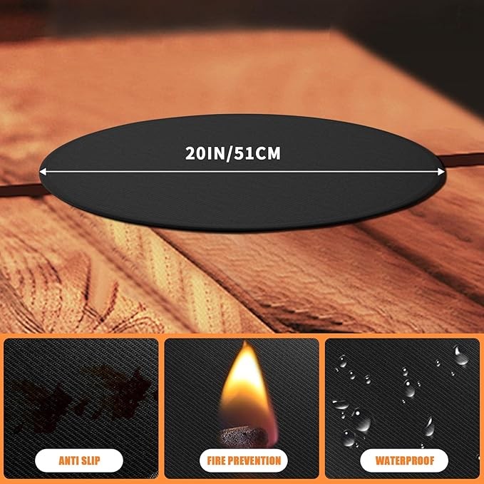 20 inch Fire Pit Mat Round 4-Layer Under Grill Mat Fireproof Fire Pit Pad Black
