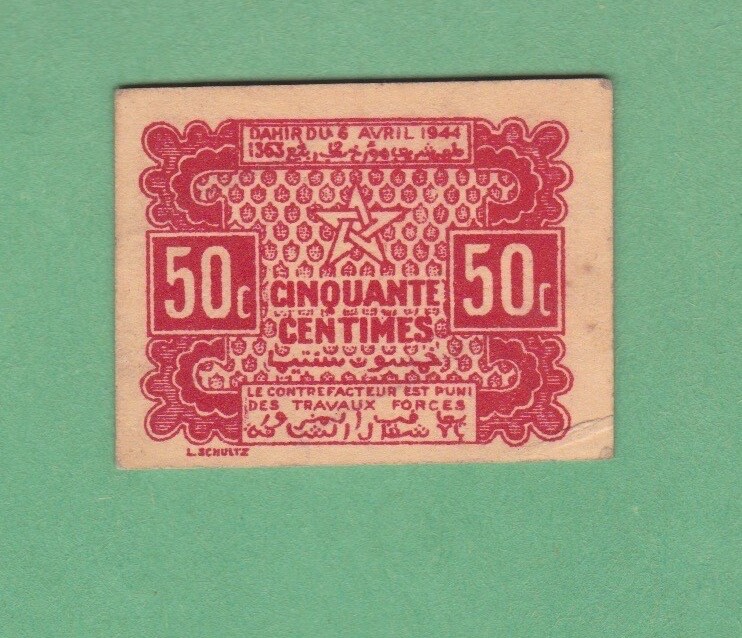 Morocco  50 Centimes Note P-41     VERY FINE+