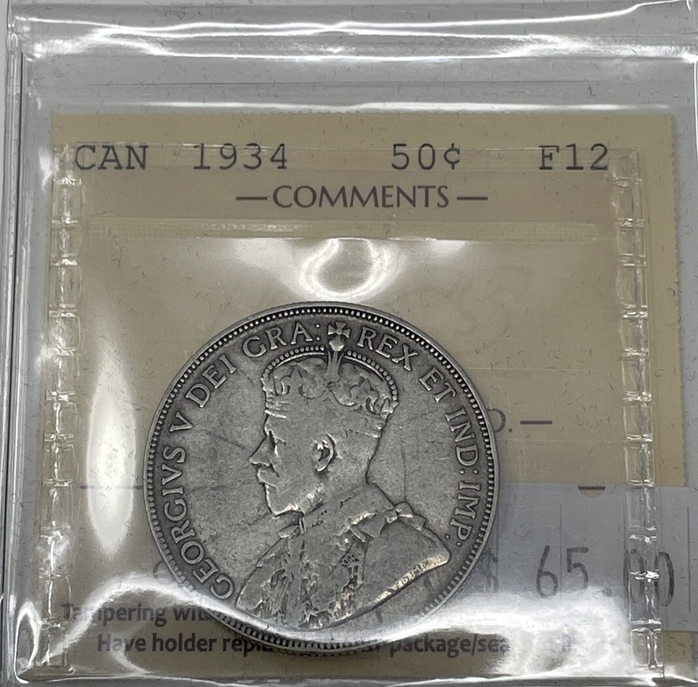1934 Canada 50 Cent ICCS Certified F12 #C143