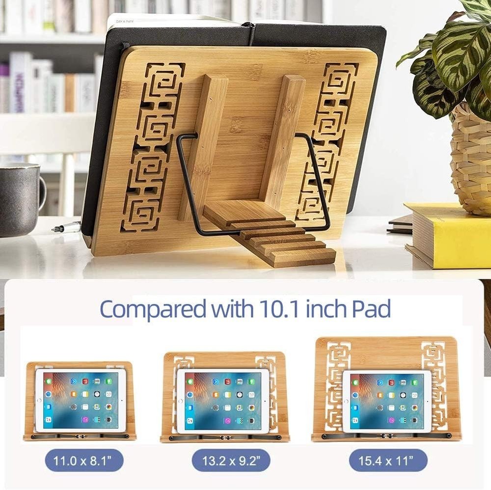 Large Adjustable Bamboo Book Stand for Hands-Free Reading - Modern Design