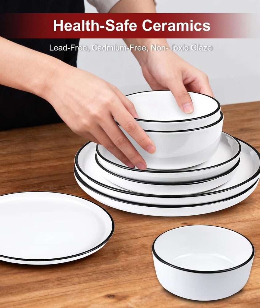 12 Pieces Ceramic Dinnerware set,Plates & Bowls Sets 4,White Dinnerware Set