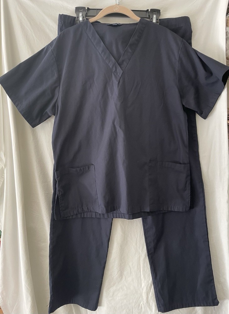 BLUE Navy Blue Scrub Set Top & Drawstring Pant M