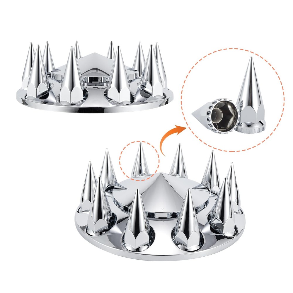 ABS Chrome Plastic Front Axle Cover Kits with 33mm Thread-on 2 Set, Spiked
