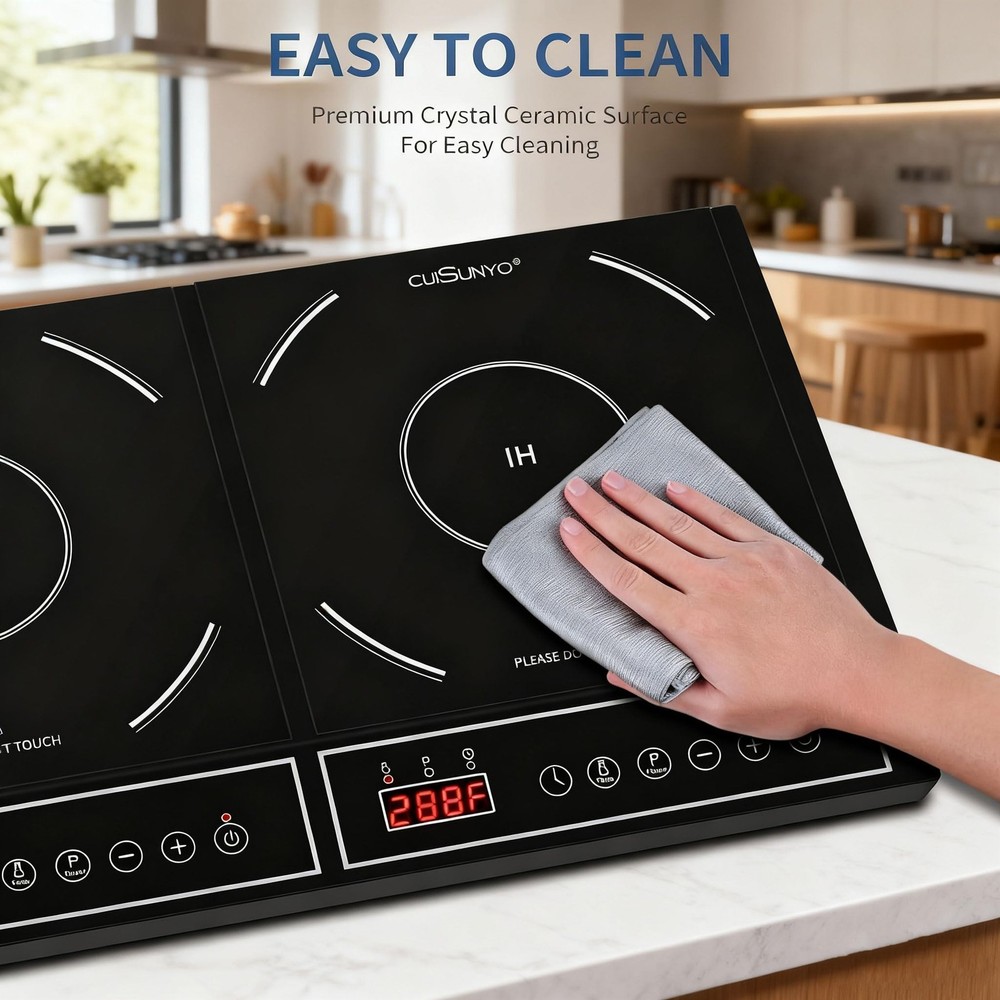 Portable 1800W Double Induction Cooktop Power Sharing Induction Burner Counte...