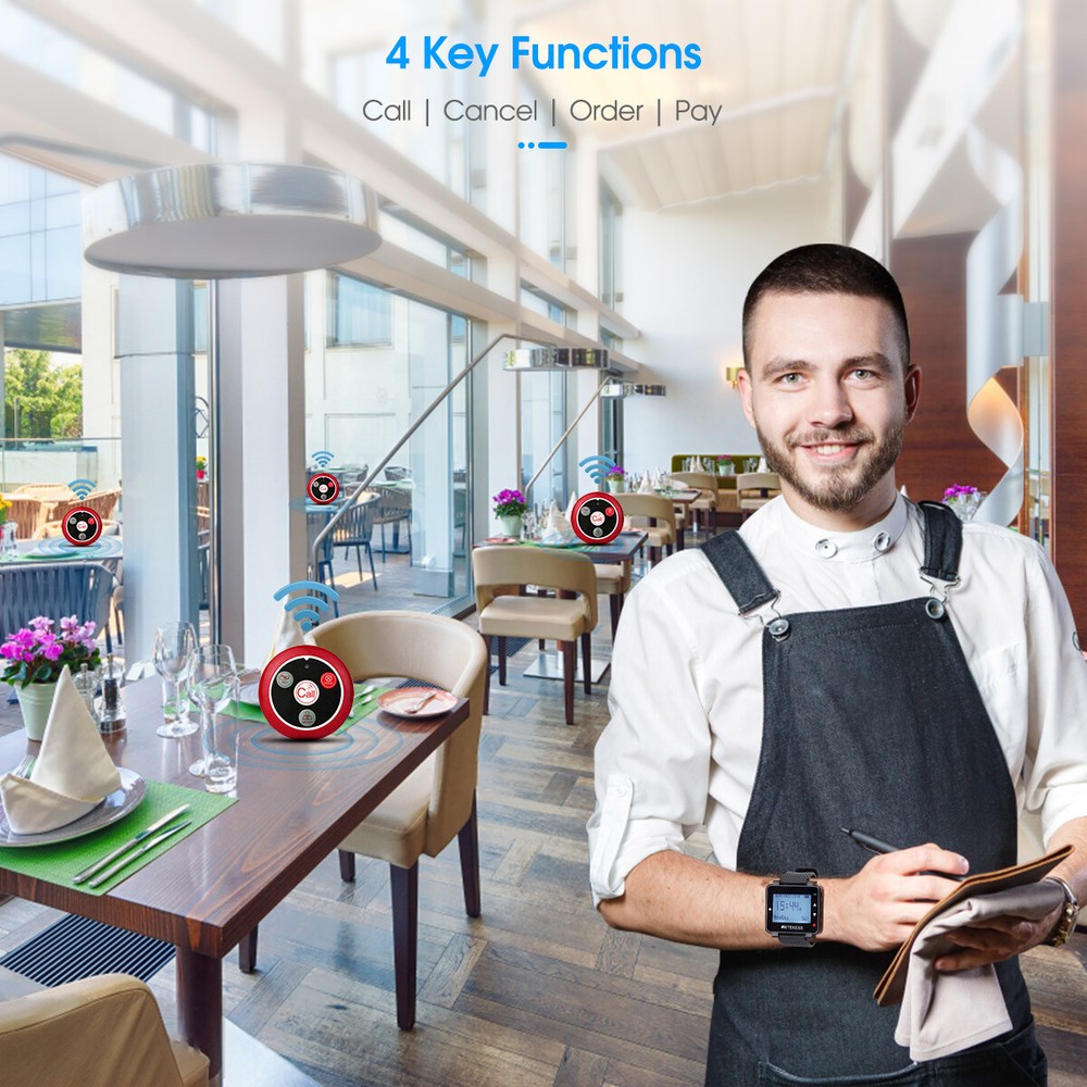 Retekess T128 Restaurant Wireless Calling System 2 Watch 10 Call Button Cafe
