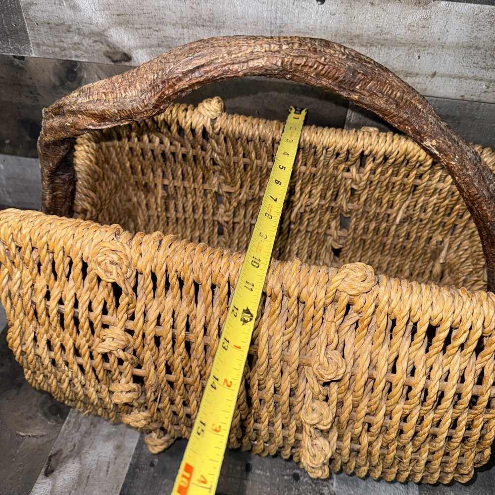 Vintage Boho Wicker Basket With Branch Handle Large UNIQUE