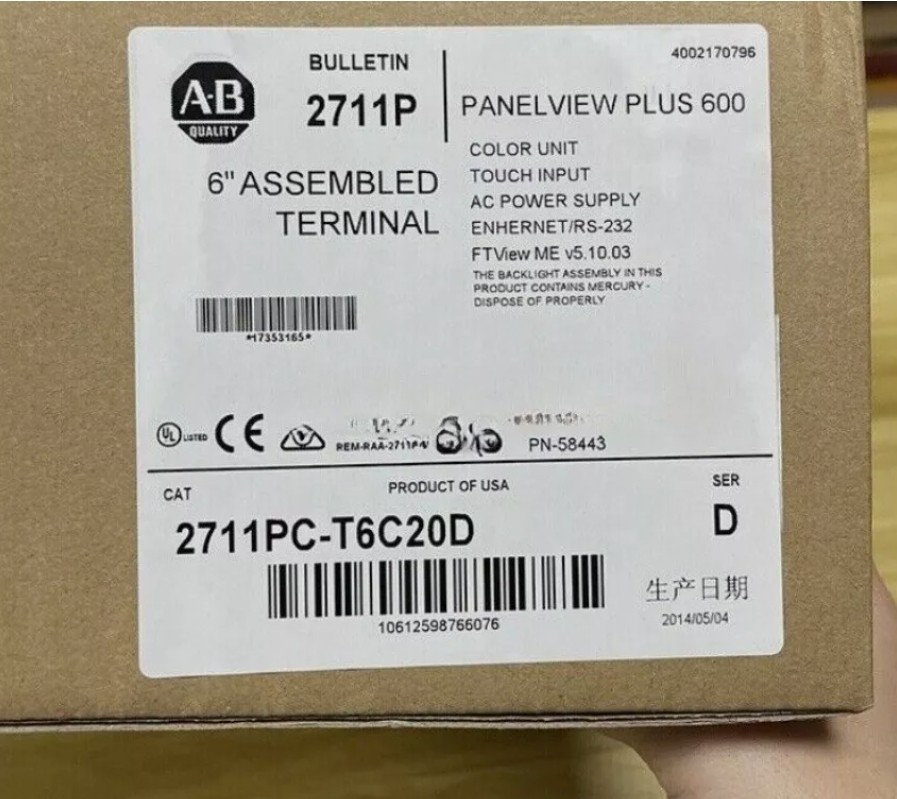 1PC AB 2711PC-T6C20D SER D PanelView Plus Compact 600 AB 2711PCT6C20D