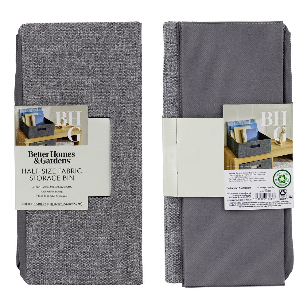 Half-Size Fabric Storage Bin with Textured Gray Finish