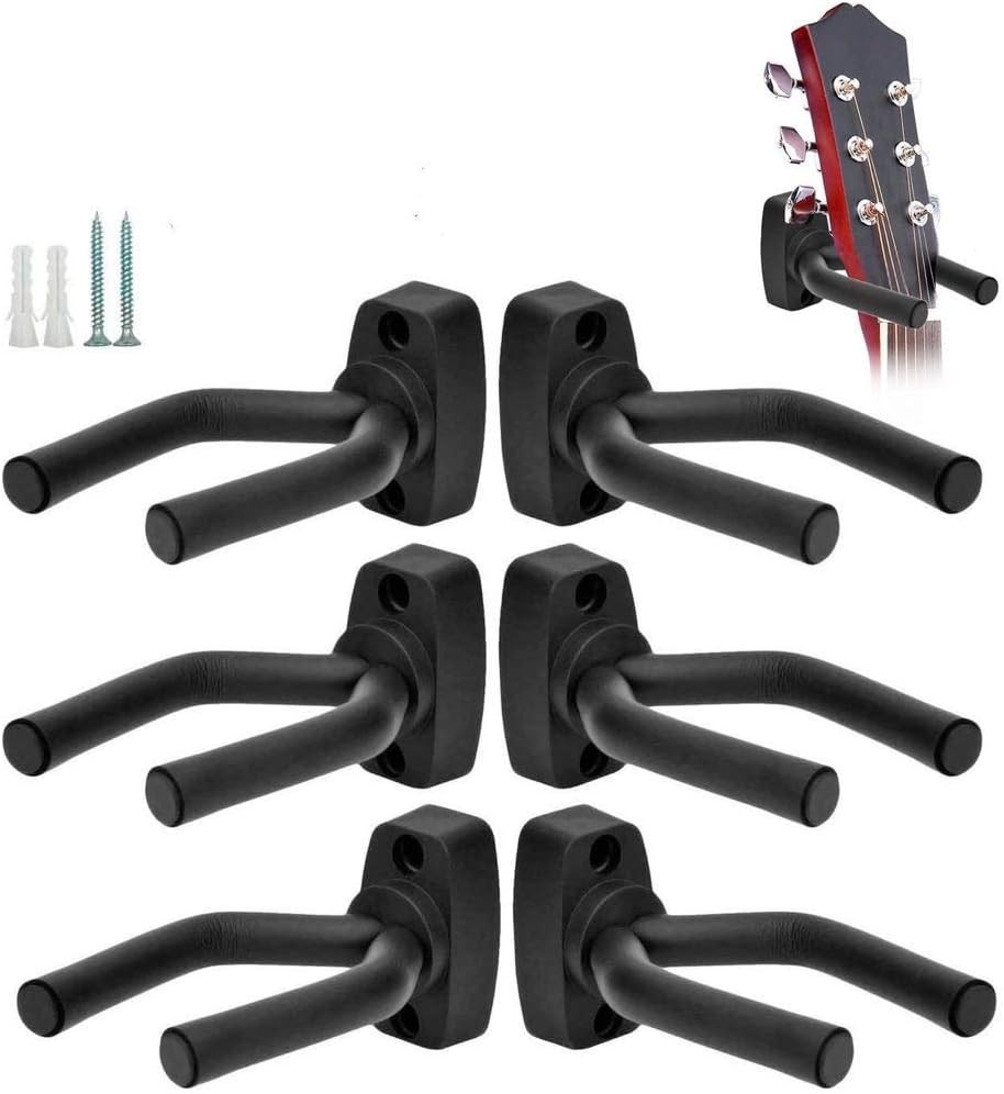 6 Guitar Hangers - Wall-Mounted Hook Set for All String Instruments