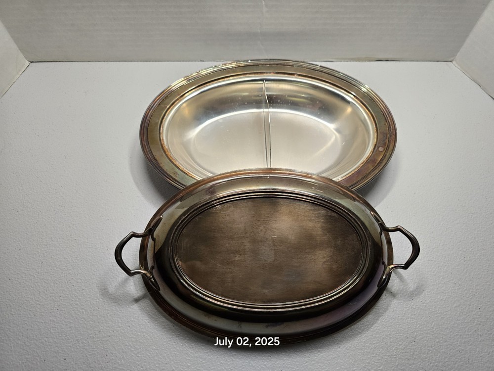 Crescent Silverware Co. Silverplate Split Serving Dish Covered Antique 4057P