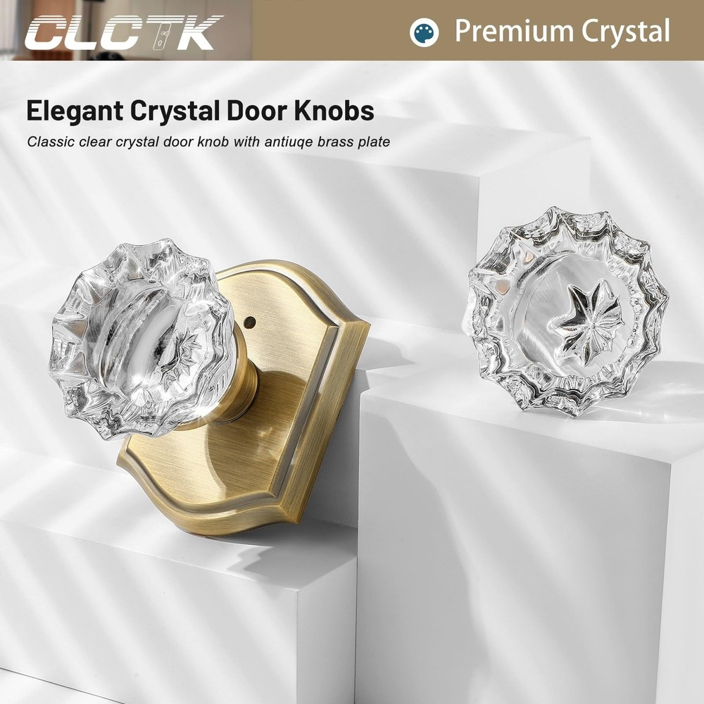 Glass Door Knobs Interior, Vintage Style Privacy Crystal Door Knobs with Lock...