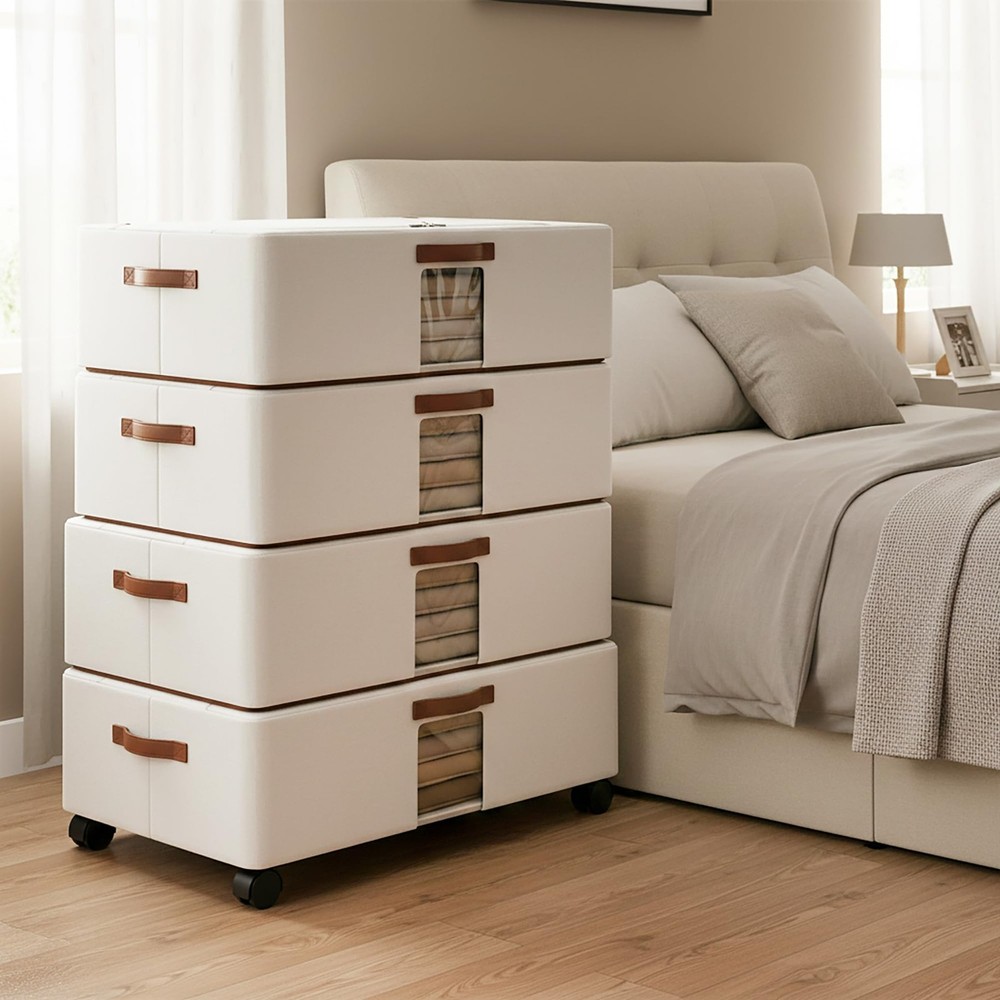 Under Bed Storage Organizer with Wheels - 2 Pack Large Foldable Underbed Draw...