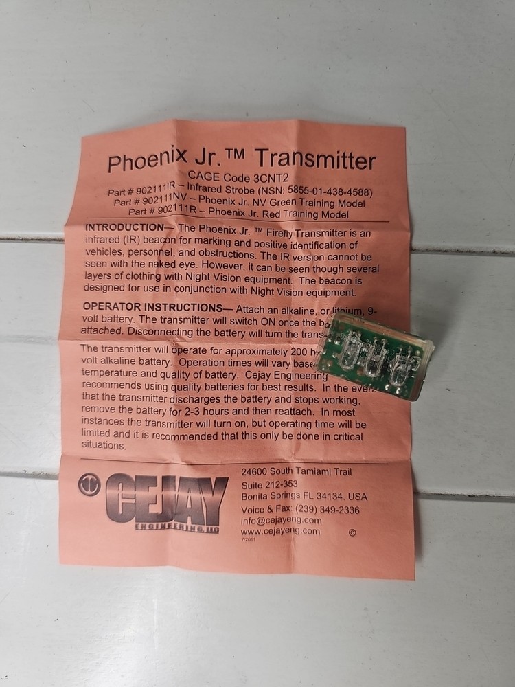 Phoenix Jr Transmitter CAGE Code 3CNT2 Part 904211IR battery NOT included