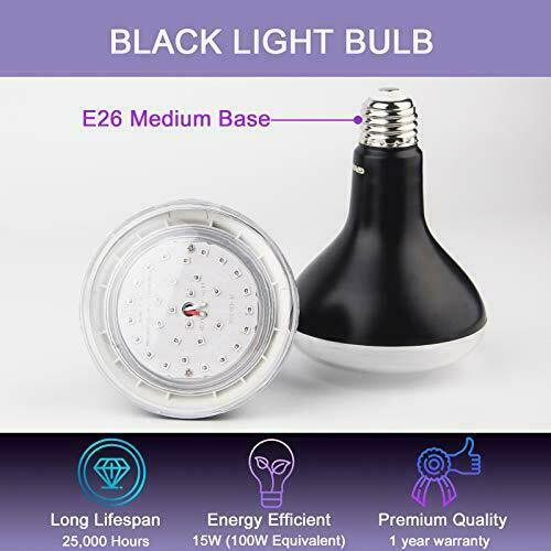 LED UV Black Light Bulbs 15W(100w Equivalent) BR30 E26 Medium Base, UVA Level,